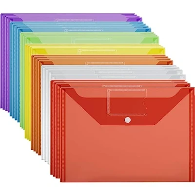 Image of Plastic Wallets Folders 28 Pack A4 Coloured Document Folder Popper Wallet with Button Closure AVARTEK