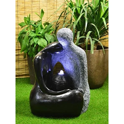 Image of Solar Powered Granite Couple Water feature with Battery Back up LED lights and charger