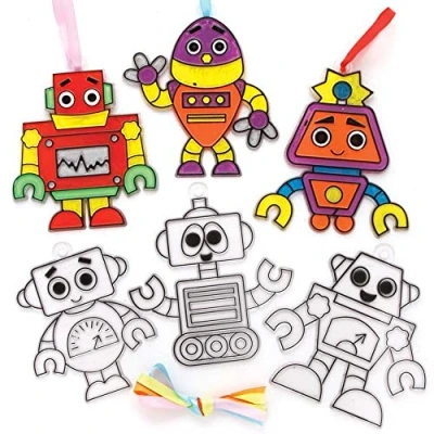 Image of Baker Ross FE379 Robot Suncatcher Craft Pack of 10, Stained Glass Effect for Kids to Decorate and Display Arts Activities