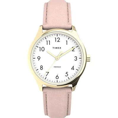 Image of Timex Women&#039;s Modern Easy Reader 32mm Quartz Leather Strap, Pink, 16 Casual Watch (Model: TW2V252009J)