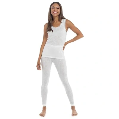 Image of Ladies Pointelle Thermal Sleeveless Vest Size 14 16 White