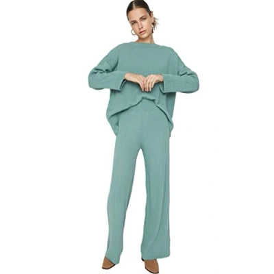 Image of Trendyol Women Straight Medium Knitwear Sweater Pants Two Piece Set Mint