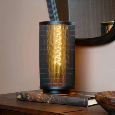 Image of Lucide Tagalog table lamp made of bamboo, black