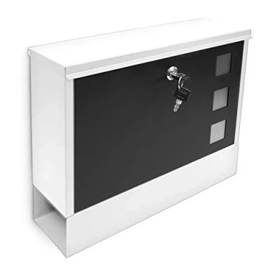 Image of Relaxdays Modern Two Coloured Mailbox Letterbox Lockable with Keys and Newspaper Slot, White Black