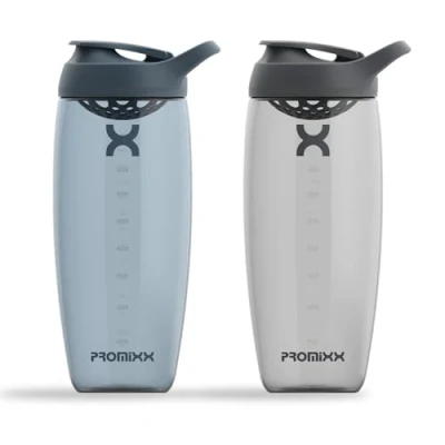 Image of Promixx PURSUIT Protein Shaker Bottle 2 Pack Premium Sports Blender Bottles for Mixes and Supplement Shakes Graphite Gray, Midnight Blue, 950ml