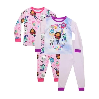 Image of DREAMWORKS GABBY&#039;S DOLLHOUSE Pyjamas 2 Pack For Girls Gabby Girls&#039; Pyjama Sets Of Two Pink 6 7 Years