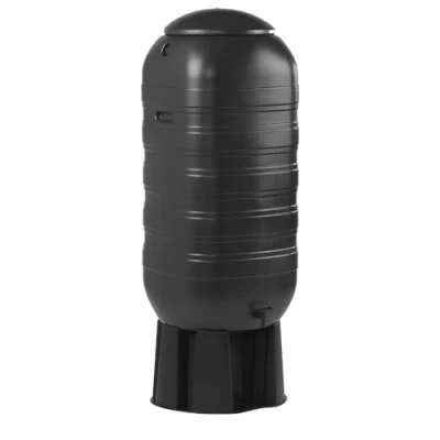 Image of 250L Slimline Water Butt Kit, Black Rain Barrel Collector UK, Includes Tap &amp; Lid, Stand and Diverter