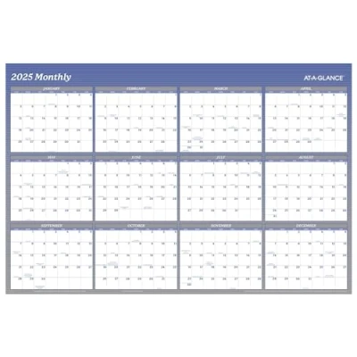 Image of AT A GLANCE 2025 Wall Calendar, Dry Erase Planner, Monthly, 48&quot; x 32&quot;, Extra Large, Vertical/Horizontal, Reversible, 12 Month, Blue (A1152 25)