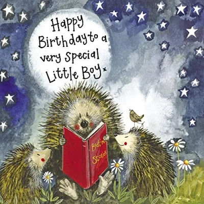 Image of ALEX CLARK Happy Birthday Little Boy Hedgehog Card British Wildlife Starlight Nature Plants Birds For Him Greeting Cards To Celebrate Designed and Printed in the UK…