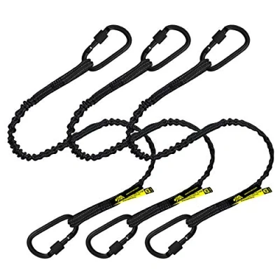 Image of Premium Quality Dual Carabiner Tool Lanyard Safety Fall Protection Aluminium Screw Lock Twin Locking Attachments Ultra Sturdy Leash Reflective Hi Visibility 3 Foot (Black 3PK)