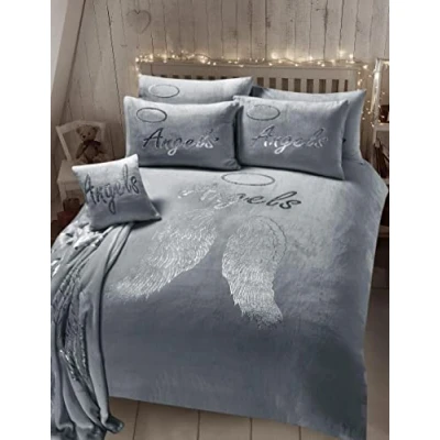 Image of Olivia Rocco Angel Wings Teddy Duvet Cover Set Soft Thermal Quilt Sets Warm Cosy Snug Bedding, Single Grey