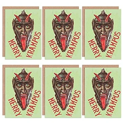 Image of Wee Blue Coo Christmas Cards x6 Krampus Anti Santa Funny Devil Merry