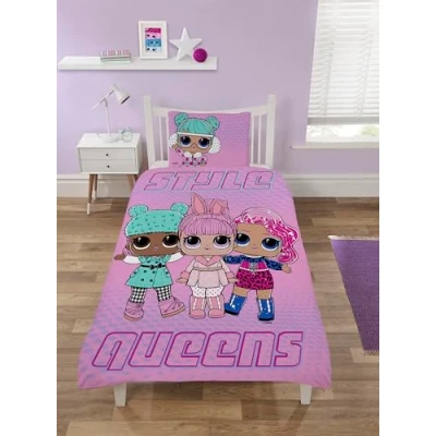 Image of L0L Single Duvet Cover Set Reversible Kids Bedding Soft Pollycotton Quilt with Pillowcase Perfect for Girls Bedroom Official LOL Surprise Merchandise