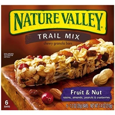 Image of Nature Valley Fruit And Nut Trail Mix Chewy Granola Bars, 6 Count Box (Pack Of 4)