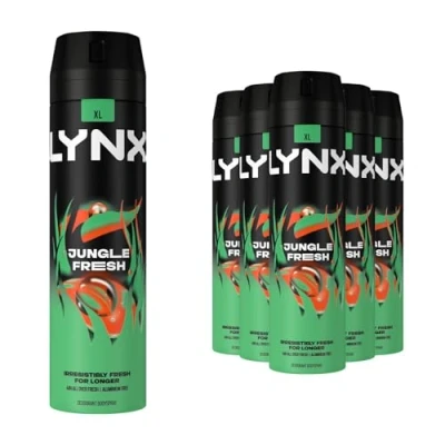 Image of Lynx XL Body Spray Jungle Fresh 48H High Definition Fragrance with Sweat Protection Deodorant for Men Unique Scent of Palm Leaves and Amber, 200ml Pack 6