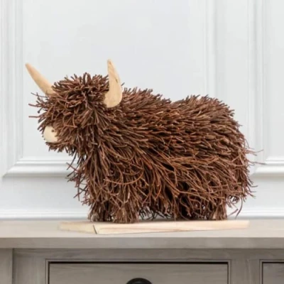 Image of Voyage Maison Hewie Highland Cow Wooden Sculpture Small