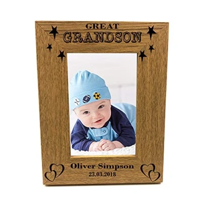 Image of ukgiftstoreonline Personalised Great Grandson Portrait Wooden Photo Frame Gift (4 x 6 Inch)
