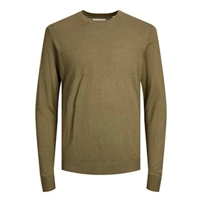 Image of JACK &amp; JONES Men&#039;s Jprigor Linen Knit Crew Neck Jumper, Capers/Detail: Melange, M