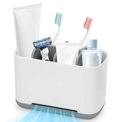Image of Toothbrush Holder, Caddy Holders for Bathroom Anti Slip, 6 Compartments Detachable Organiser with Drainage, and Toothpaste Holder Family