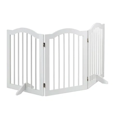 Image of Relaxdays Safety Gate, Retractable Fence with Feet for Children &amp; Pets, Free Standing Barrier, HWD: 70 x 154 30, White, 90% fibreboard 10% bamboo