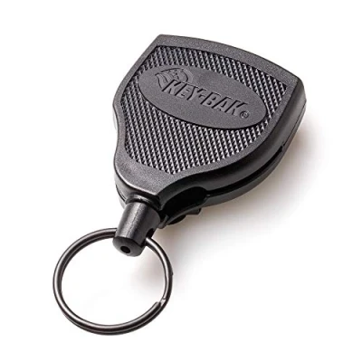 Image of KEY BAK S48 Locking Retractable Reel, 48in Stainless Steel Cable, Tough Polycarbonate Case, Black,5.79 x 1.78 8.64 cm