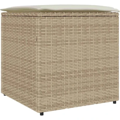 Image of vidaXL Storage Box Beige and cream white Rattan effect, Polyester cushion