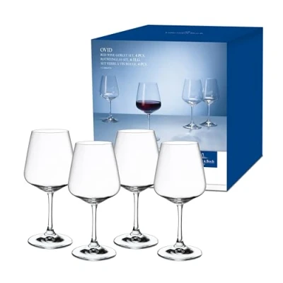 Image of Villeroy &amp; Boch Ovid Red Wine Glass Set 4 Pieces 590 ml, Dishwasher Safe, Large Glasses, Crystal