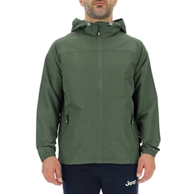 Image of JEEP O102712 E947 J MAN LIGHT HOODED WIND JACKET Outline Back Print J23S Rifle Green/Almond S