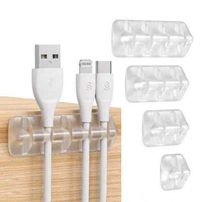 Image of Syncwire Cable Clips Holder [ 5 Pack] Management Multi Purpose Guide Organiser Set for Desk, Power Cable, USB Charging Audio Cables etc. Transparent