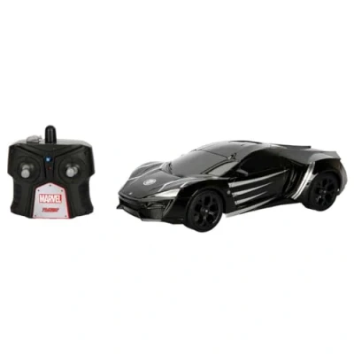 Image of Jada Toys 253226001 Black Marvel Panther Lykan Hypersport, Turbo, RC Car with Remote Control, Forward Backward, Left Right, Scale 1:16, USB Charging Function