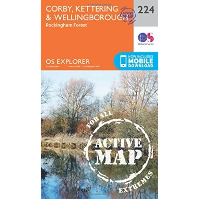 Image of Explorer Active 224 Corby, Kettering &amp; Wellingborough Map With Digital Version
