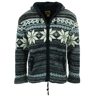 Image of LOUDelephant Hand Knitted Wool Hooded Jacket Cardigan Fairisle Grey (X Large)