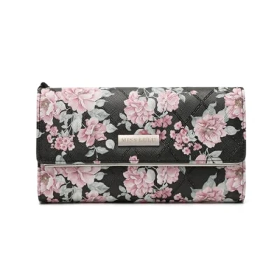 Image of Miss Lulu Purses for Women Ladies Purse Wallet PU Leather Large Capacity Zipper Long with Multiple Card Slots Coin Phone Pocket Black Beige Blue Green Pink