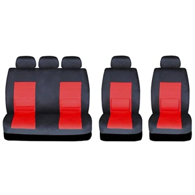 Image of Car Seat and Headrest Covers &#039;Camden&#039; Full Set in Black with Red Inserts Universal Easy Fit