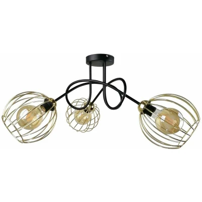 Image of Mig Multi Arm Semi Flush Ceiling Light Black, Gold, 70cm, 3x E27