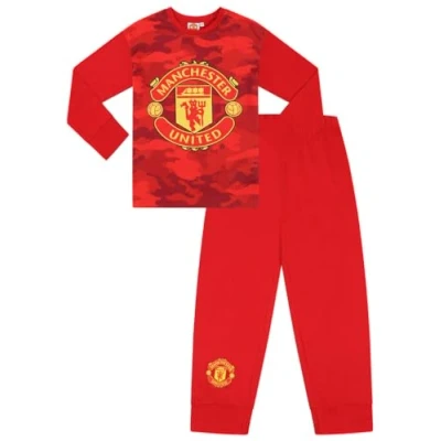 Image of Manchester United Boys Football Club Red Camouflage Long Pyjama Set (6 7 Years)