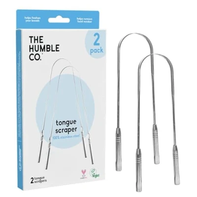 Image of The Humble Co. Tongue Scraper 100% Stainless Steel Cleaner, For Superior Oral Care, Dental Hygiene and Cleaning, Helps Eliminate Bad Breath, BPA Free (2pk)
