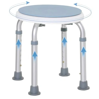 Image of HOMCOM 360 Swivel Seat Bath Shower Stool, Adjustable Height Chair with Aluminium Frame Non Slip Feet Safe Support Home Assistance, Blue
