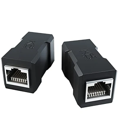 Image of 2x RJ45 coupler with extra shielding Network cable connector &amp; ethernet extender (two jacks, easy way to connect/extend cables, CAT 6A for up 10Gbit/s, black) by CableDirect
