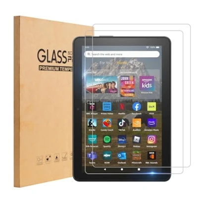 Image of TOPESCT 2 Pack Screen Protector for Fire 8 (10th Gen,12th Gen,2020,2022 Released) /Fire Plus/Fire Kids,9H Tempered Glass Film,Anti Scratch,HD Clear