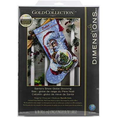 Image of Dimensions Counted Cross Stitch Kit 16&quot; Long Santa&#039;s Snowglobe Stocking