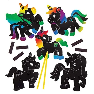 Image of Baker Ross AW625 Unicorn Scratch Art Magnets (Pack of 10), Black