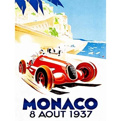 Image of Wee Blue Coo Advert Racing Car Monaco 1937 Grand Prix Art Print Poster Wall Decor 12X16 Inch