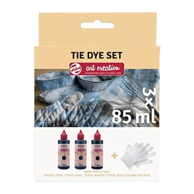 Image of Talens Art Creation Tie Dye Set Blue, Grey &amp; Black + Gloves Fabric for T Shirts, Shoes, Clothing, DIY, Upcycling