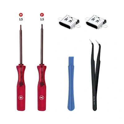Image of Replacement Charging Port for NS Switch with Open Tool Kit,Mcbazel Port,2 PCS Type C Power Jack Connector Include 2 x Screwdrivers, 1xTweezers, 1xPry