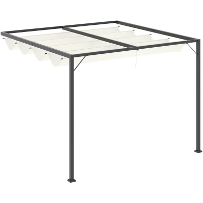 Image of Outsunny Outdoor Pergola Retractable Canopy Wall Mounted Gazebo Garden Sun Shade84C 180
