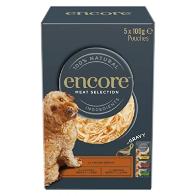 Image of Encore Natural Wet Dog Food, Multipack Meat Selection in Gravy 100g Pouch (Pack of 5x100g)