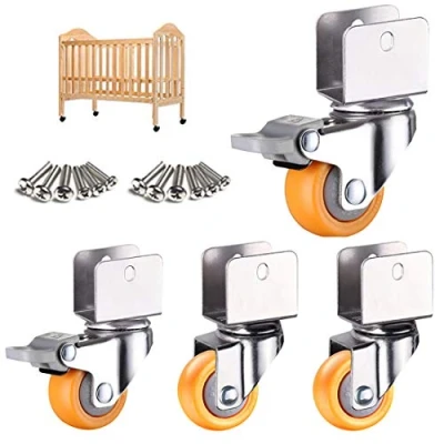 Image of 1,25 Inch 32mm Swivel Caster Wheels,U Bracket Furniture Caster,Nylon Castors Wheel for Cribs,Flower Stand,Baby Bed Castors,U Clamp Top 360 Rotatable Universal Caster,4pcs,Yellow(Swivel+brake16mm)