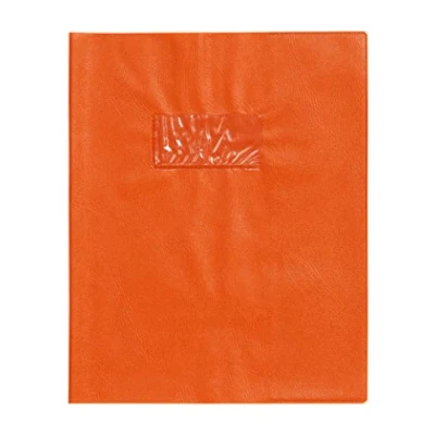 Image of Clairefontaine Ref 72008C Calligraphe PVC Exercise Book Protector Cover 170 x 220mm in Size, Label Holder for Easy Identification, Leather Effect Orange Colour