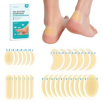 Image of 28 Pieces Blister Plasters Invisible Hydrocolloid Gel Bandages for Heel, Foot, and Toe Waterproof Cushion Pads Skin Protection Fast Healing
